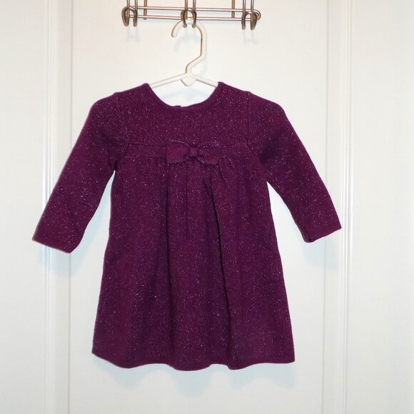 GYMBOREE Polar Princess Purple Sparkle Sweater Dress 12-18M Bow Like new - Picture 1 of 5
